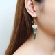 Women Bohemian Earrings Ethnic Gemstone Inlay Triangle Pendant Gold Plated Ear Drop Boho Jewelry