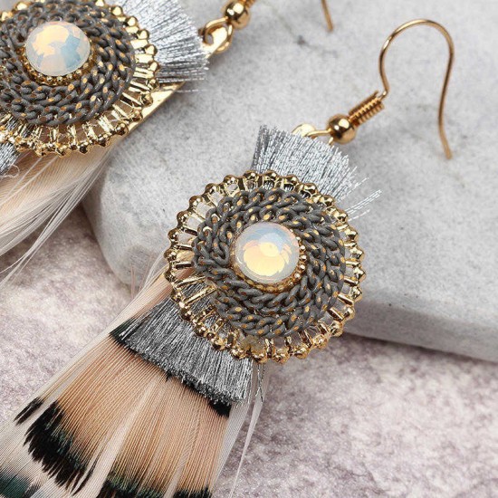 Women Bohemian Earrings Luxury Gold Plated Feather Pendant Flower Ear Drop Boho Jewelry Gift