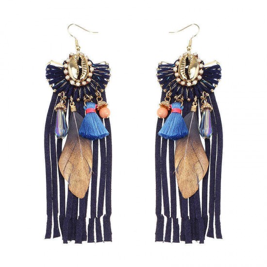 Women Bohemian Earrings Luxury Gold Plated Suede Tassel Pendant Elegant Feather Ear Drop Boho Gift