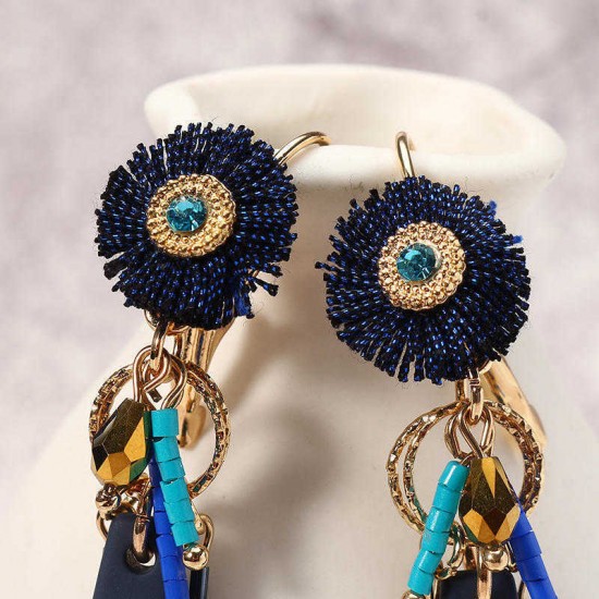 Women Bohemian Earrings Unique Flower Tassel Pendant Piercing Long Ear Drop Gold Plated Boho Jewelry