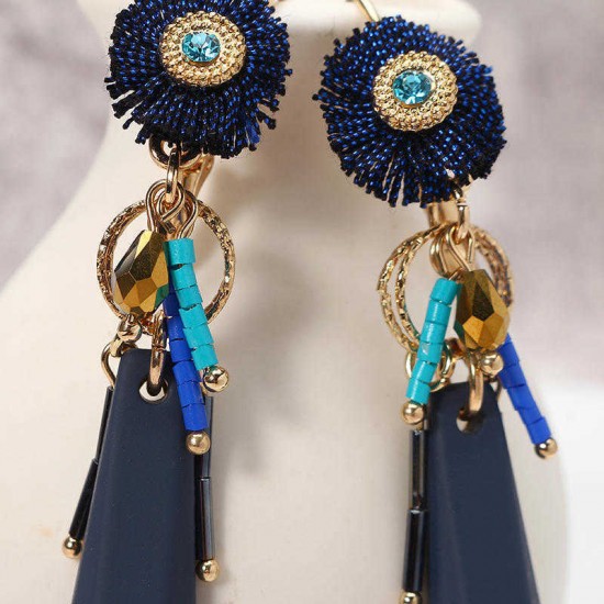 Women Bohemian Earrings Unique Flower Tassel Pendant Piercing Long Ear Drop Gold Plated Boho Jewelry