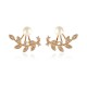 Women Elegant Rhinestone Leaf Pearl Ear Stud Silver Rose Gold Earrings Gift for Female