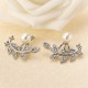 Women Elegant Rhinestone Leaf Pearl Ear Stud Silver Rose Gold Earrings Gift for Female