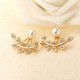 Women Elegant Rhinestone Leaf Pearl Ear Stud Silver Rose Gold Earrings Gift for Female