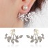 Women Elegant Rhinestone Leaf Pearl Ear Stud Silver Rose Gold Earrings Gift for Female