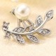 Women Elegant Rhinestone Leaf Pearl Ear Stud Silver Rose Gold Earrings Gift for Female