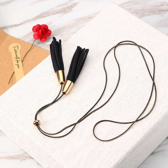 Women Jewelry Punk Leather Tassel Pendant Sweater Chain Unique Adjustable Long Necklace