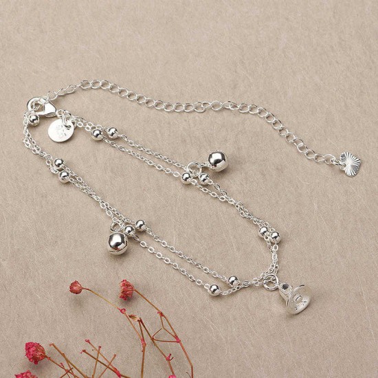 Women Jewelry Silver Plated Anklet Bell Pendant Metal Foot Chain