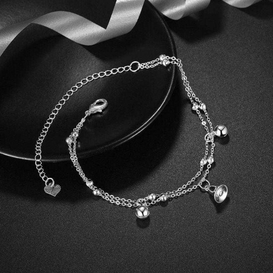 Women Jewelry Silver Plated Anklet Bell Pendant Metal Foot Chain