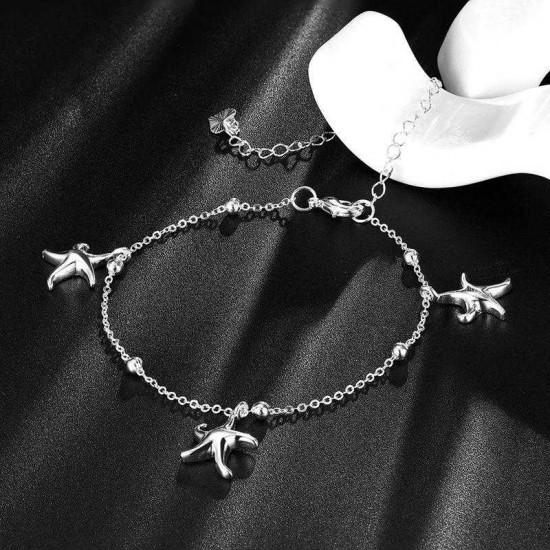 Women Jewelry Silver Plated Anklet Starfish Pendant Metal Ankle Bracelet