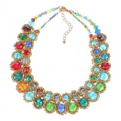 Women Multicolor Crystal Charm Gold Exaggerated Bib statement Necklace Jewelry Gift