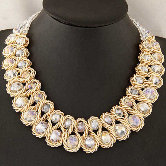 Women Multicolor Crystal Charm Gold Exaggerated Bib statement Necklace Jewelry Gift