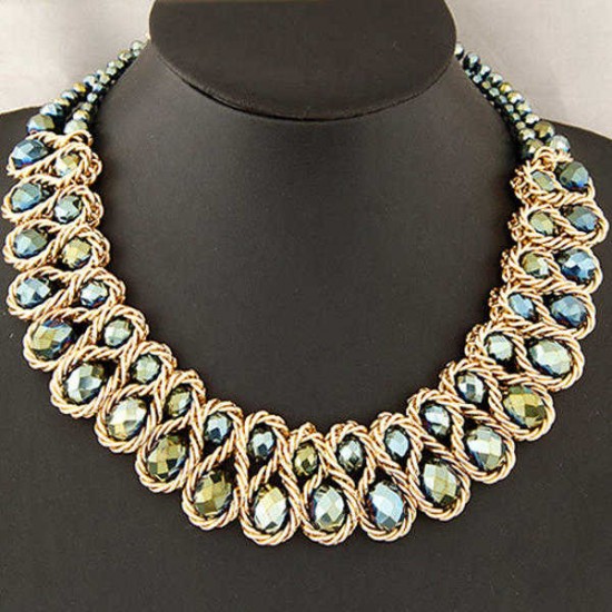 Women Multicolor Crystal Charm Gold Exaggerated Bib statement Necklace Jewelry Gift