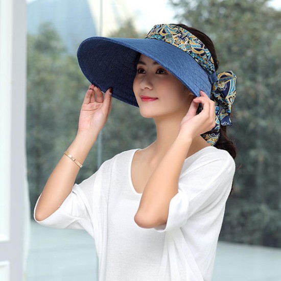 Women Summer Wide Brim Sun Bucket Hat Foldable Anti-UV Gardening Visor Cap