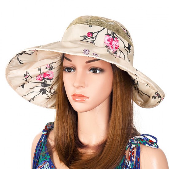 Women Summer Wide Brim Sunscreen Hats Foldable Mesh Breathable Sun Hat