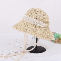 Women Summer Wide Brim UV Protection Beach Straw Hat Elegant Style Floppy Bucket Cap