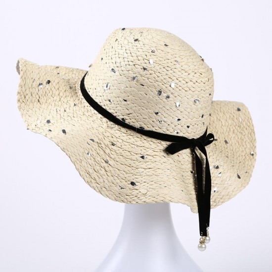 Women Sun Flower Casual Hat Outdoor Summer Sunshade Collapsible Straw Cap