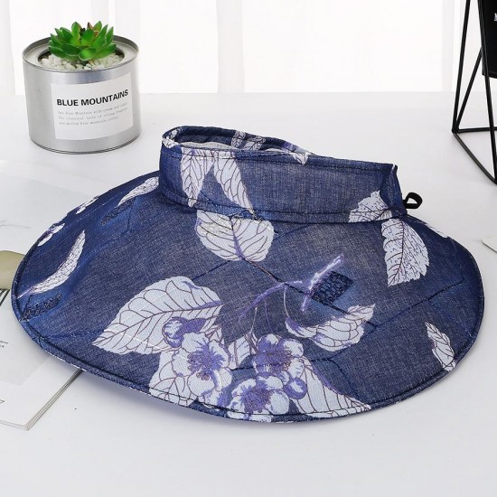 Women Sun Visor Large Brim Hat Summer Floral UV Protection Beach Cap