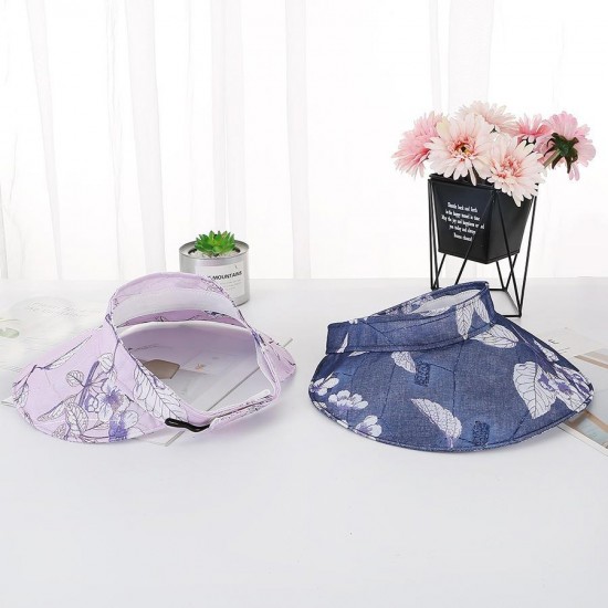 Women Sun Visor Large Brim Hat Summer Floral UV Protection Beach Cap