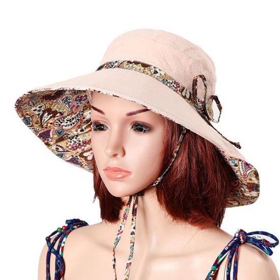 Women Sunscreen Bucket Hat Casual Anti-UV Wide Brim Double Sided Wear Beach Hat