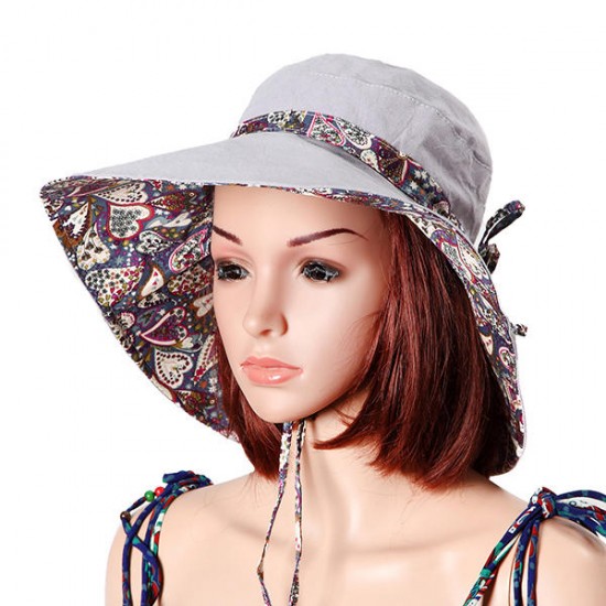 Women Sunscreen Bucket Hat Casual Anti-UV Wide Brim Double Sided Wear Beach Hat