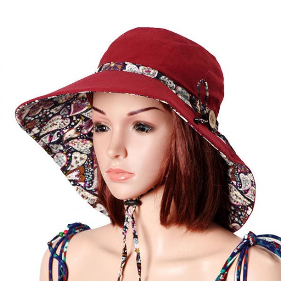 Women Sunscreen Bucket Hat Casual Anti-UV Wide Brim Double Sided Wear Beach Hat