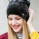 Women Velour Rhinestone Deco Cat Ear Windproof Beanie Cap Animal Hat