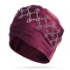 Women Velvet Elastic Beanie Cap Luxury Solid With Shine Rhinestones Bonnet Cap