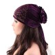 Women Velvet Ethnic Style Breathable Side Flower Turban Cap Flexible Headband