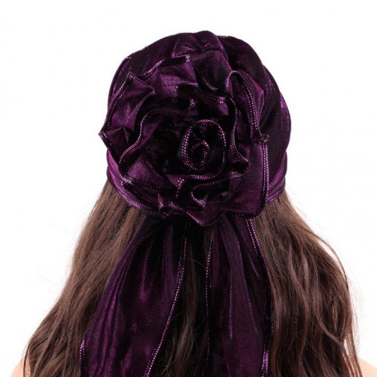 Women Velvet Ethnic Style Breathable Side Flower Turban Cap Flexible Headband