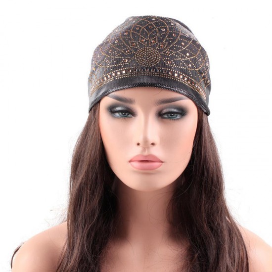 Women Velvet Ethnic Style Breathable Side Flower Turban Cap Flexible Headband