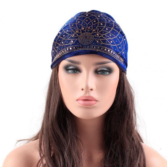 Women Velvet Ethnic Style Breathable Side Flower Turban Cap Flexible Headband