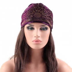 Women Velvet Ethnic Style Breathable Side Flower Turban Cap Flexible Headband