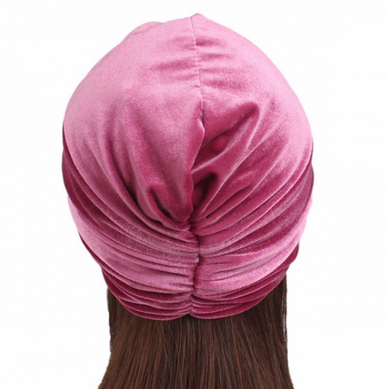 Women Velvet Solid Color Turban Hat Ear Protect Casual Elastic Beanies Cap