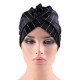 Women Velvet Stripe Crossed Indian Ethnic Style Turban Cap Flexible Headband