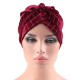 Women Velvet Stripe Crossed Indian Ethnic Style Turban Cap Flexible Headband