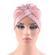 Women Velvet Stripe Crossed Indian Ethnic Style Turban Cap Flexible Headband