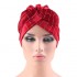 Women Velvet Stripe Crossed Indian Ethnic Style Turban Cap Flexible Headband