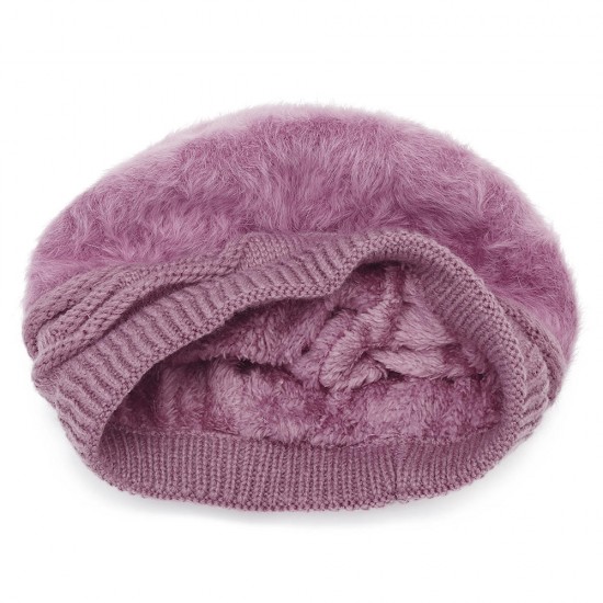 Women Vintage Artificial Rabbit Fur With Velvet Knit Hat Winter Warm Earmuffs Ski Beanie Hat