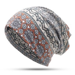 Women Vintage Muslim Ethnic Beanie Hats Outdoor Floral  Double Layers Earmuffs Skull Cap