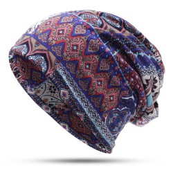 Women Vintage Muslim Ethnic Beanie Hats Outdoor Floral  Double Layers Earmuffs Skull Cap