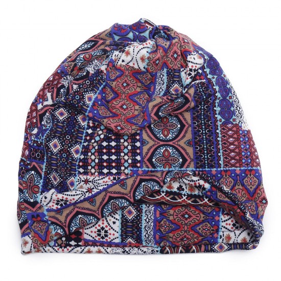 Women Vintage Muslim Ethnic Beanie Hats Outdoor Floral  Double Layers Earmuffs Skull Cap