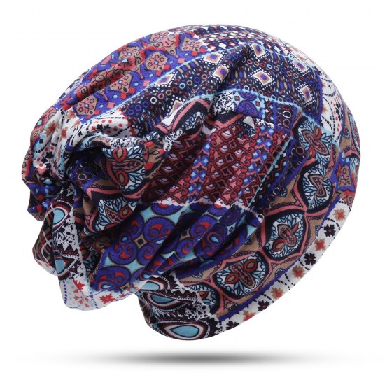 Women Vintage Muslim Ethnic Beanie Hats Outdoor Floral  Double Layers Earmuffs Skull Cap