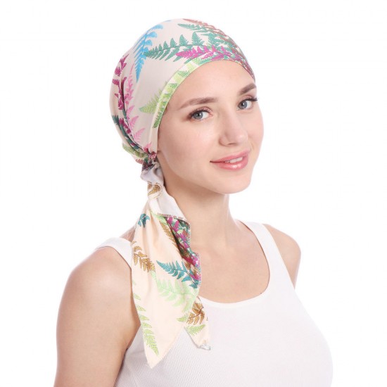 Women Vintage Muslim Floral Bandaged Turban Hat Bohemia Ponytail Headscarf