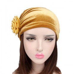 Women Vintage Muslim Flower Pleated Velvet Turban Hat Casual Chemotherapy Beanie Cap