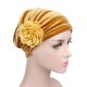 Women Vintage Muslim Flower Pleated Velvet Turban Hat Casual Chemotherapy Beanie Cap