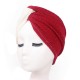 Women Vintage Muslim Polyester Crossed Chemical Turban Hat Casual Stripe Beanie Cap