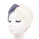 Women Vintage Muslim Polyester Crossed Chemical Turban Hat Casual Stripe Beanie Cap