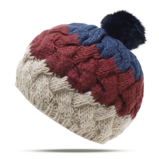 Women Vintage Patchwork Knit Hat Outdoor Winter Earmuffs Ski Skull Cap Beanie