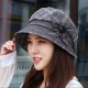 Women Vintage Plaid Polyester UV Protection Bucket Cap Outdoor Large Brim Sun Fishing Hat